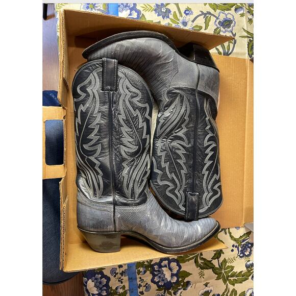RARE Vintage Tecovas Justin Cowboy Boots Gray‎ Lizard Skin Grey 9D Style S 8357 main image 10